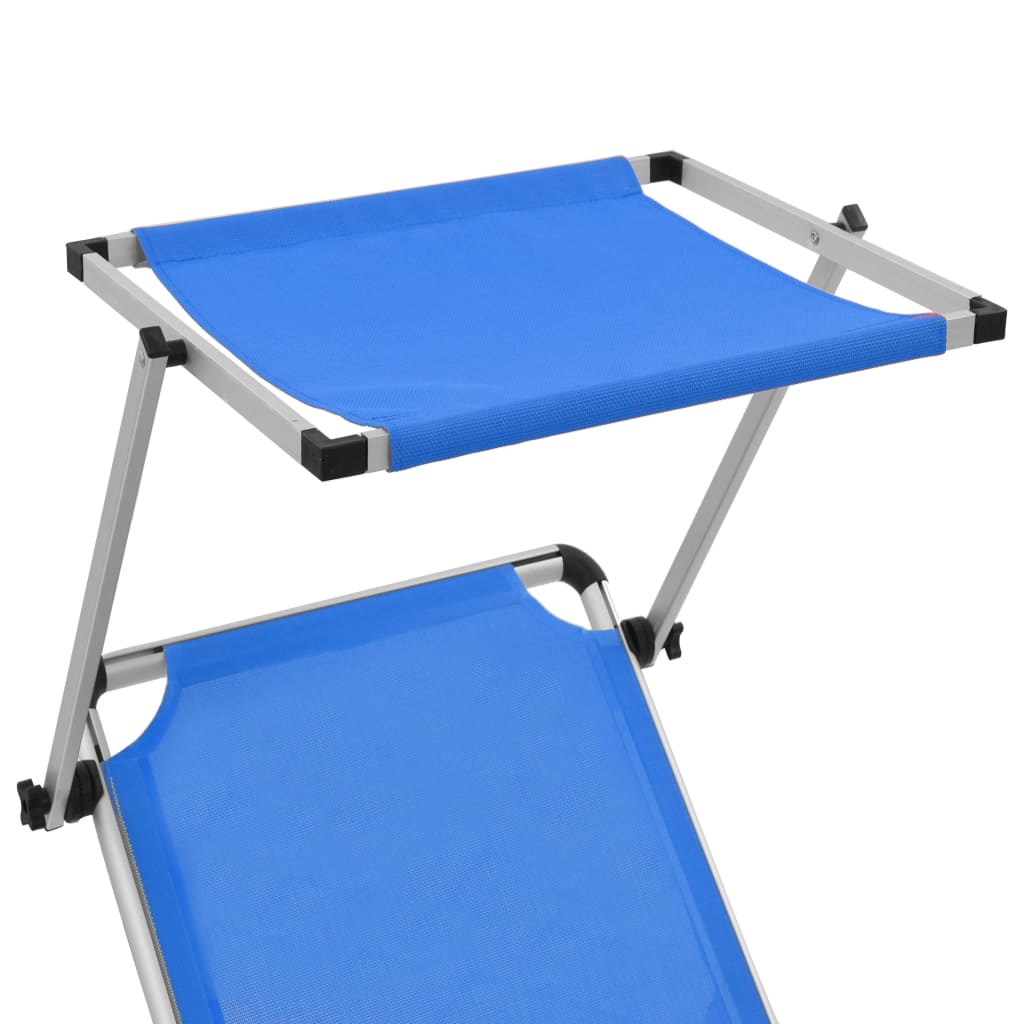 Folding sun loungers with roof 2pcs aluminum/textilene blue