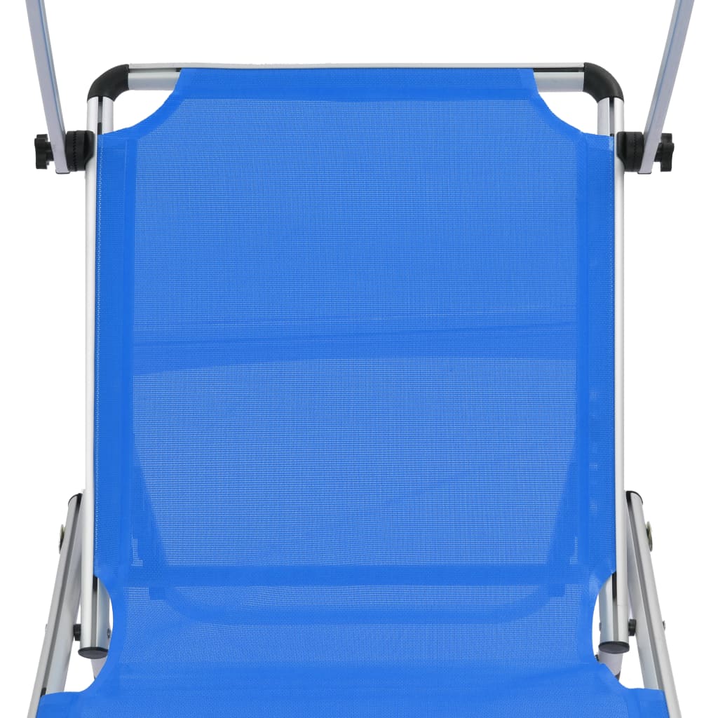 Folding sun loungers with roof 2pcs aluminum/textilene blue