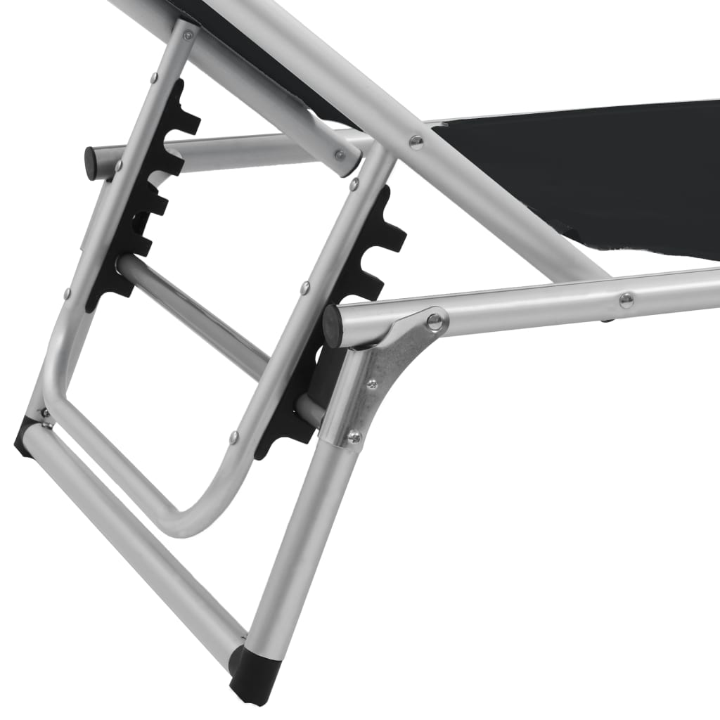 Folding sun loungers with roof 2 pcs alum./textilene black