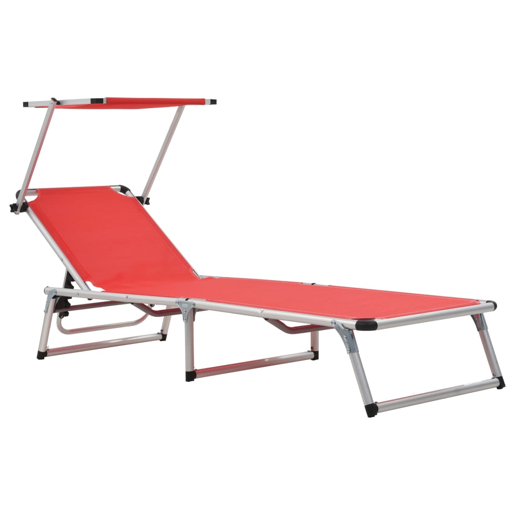 Folding sun loungers with roof 2pcs alum/textilene red