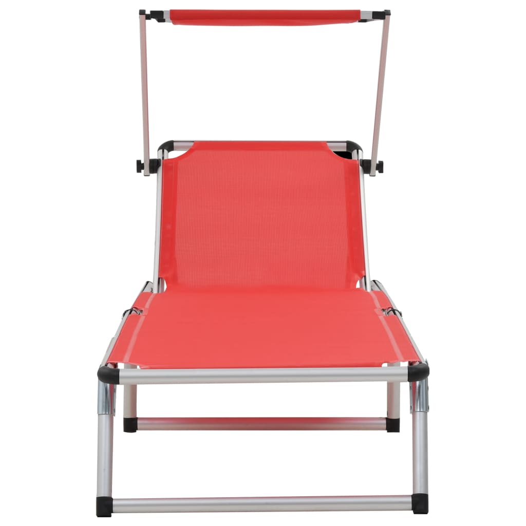 Folding sun loungers with roof 2pcs alum/textilene red
