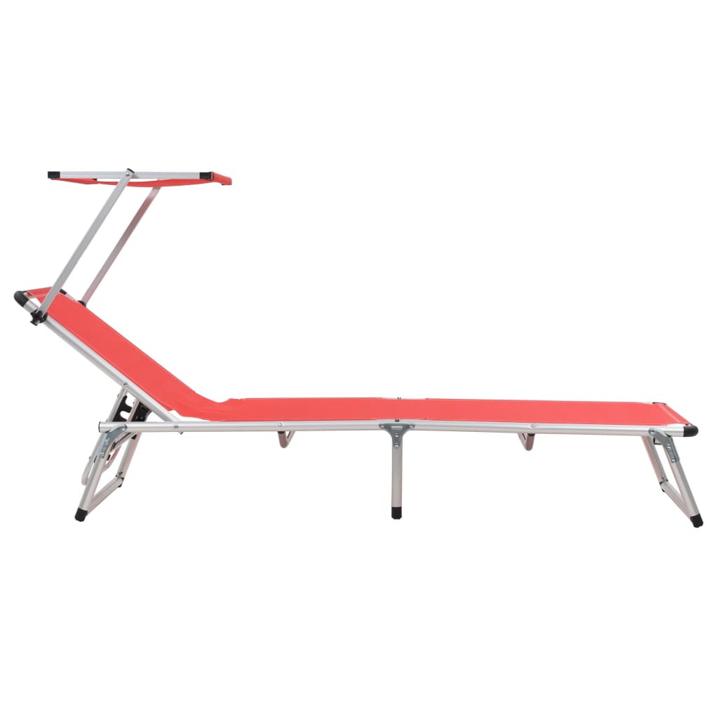 Folding sun loungers with roof 2pcs alum/textilene red