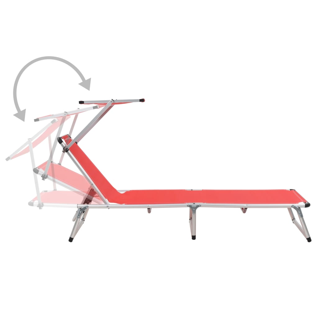 Folding sun loungers with roof 2pcs alum/textilene red