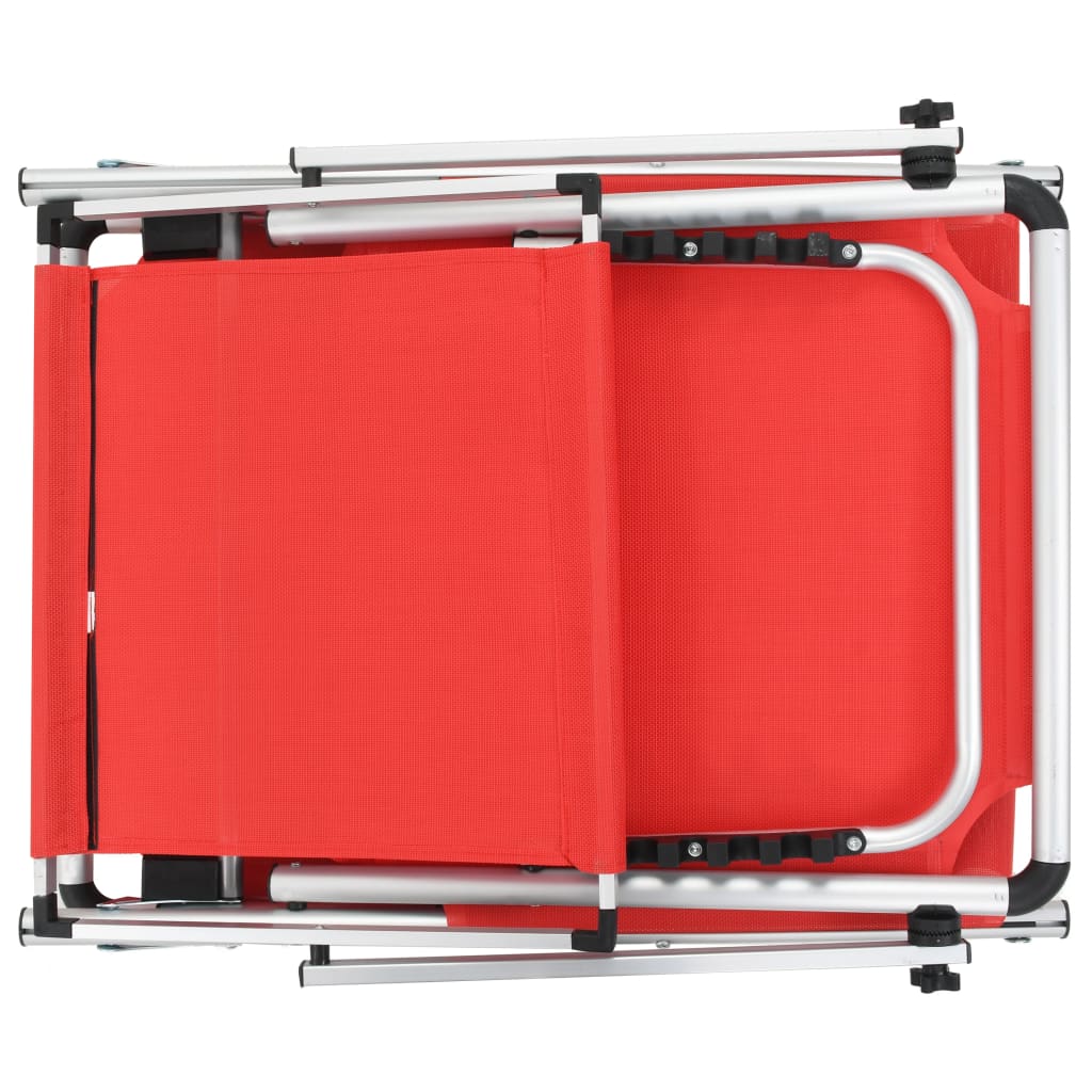 Folding sun loungers with roof 2pcs alum/textilene red