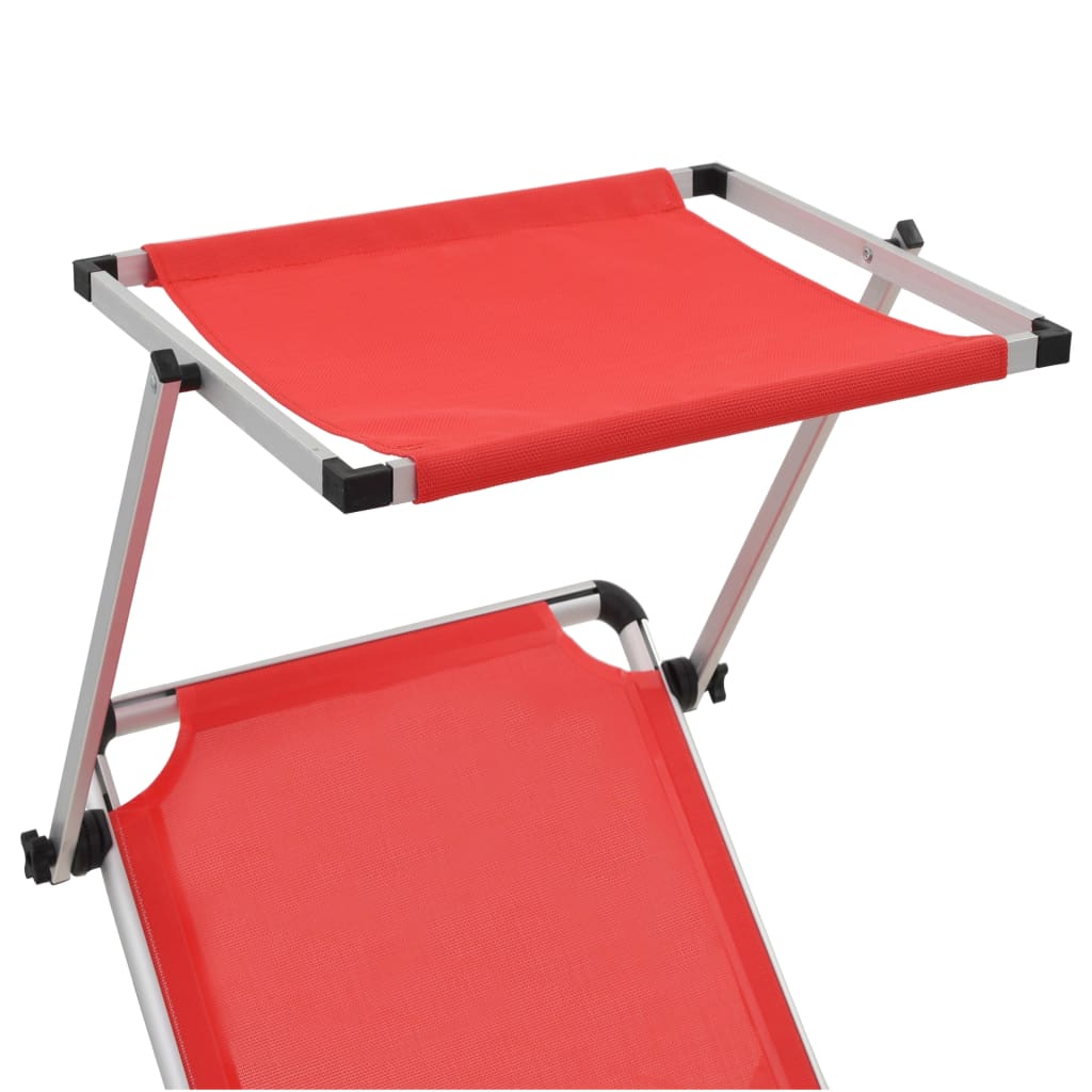 Folding sun loungers with roof 2pcs alum/textilene red