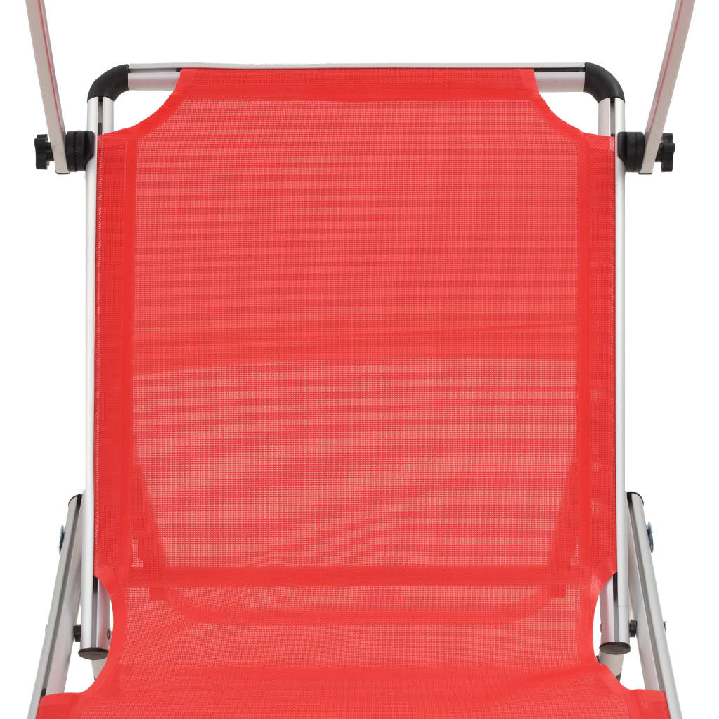 Folding sun loungers with roof 2pcs alum/textilene red