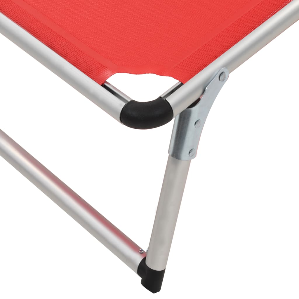 Folding sun loungers with roof 2pcs alum/textilene red