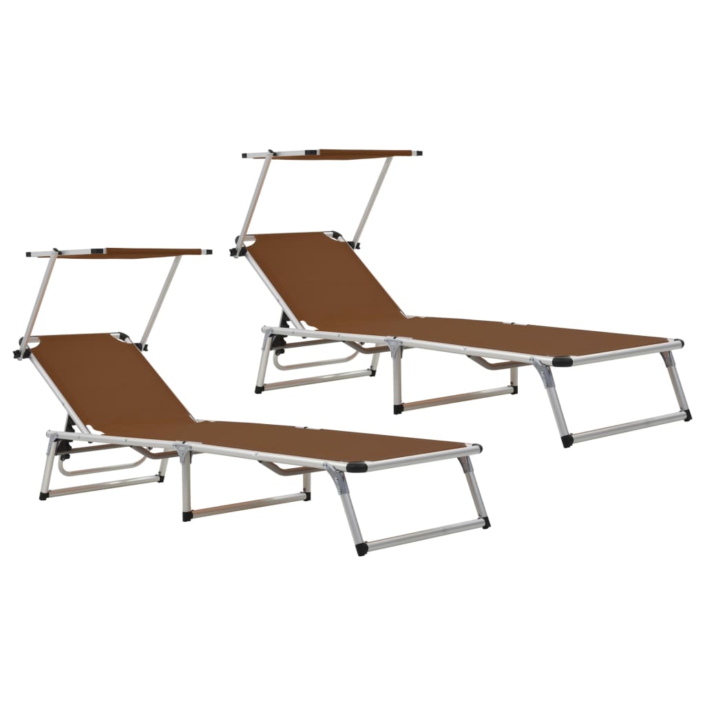 Folding sun loungers 2 pcs aluminium/textilene brown