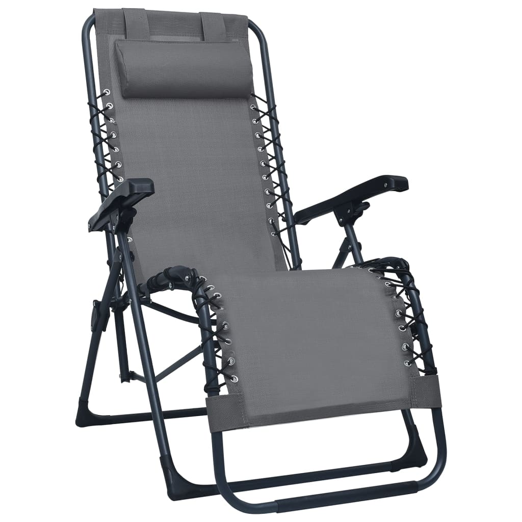 Cadeiras de pátio dobráveis 2 pcs textilene cinzento