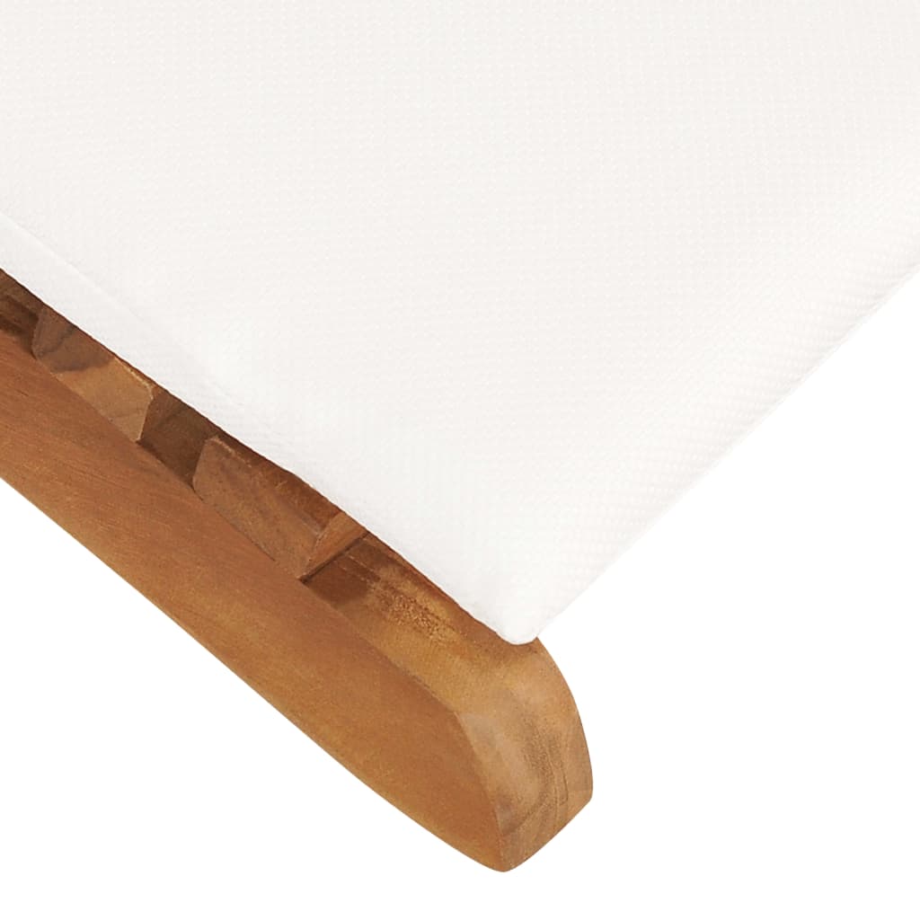 Folding sun lounger with cream-colored cushion in solid teak