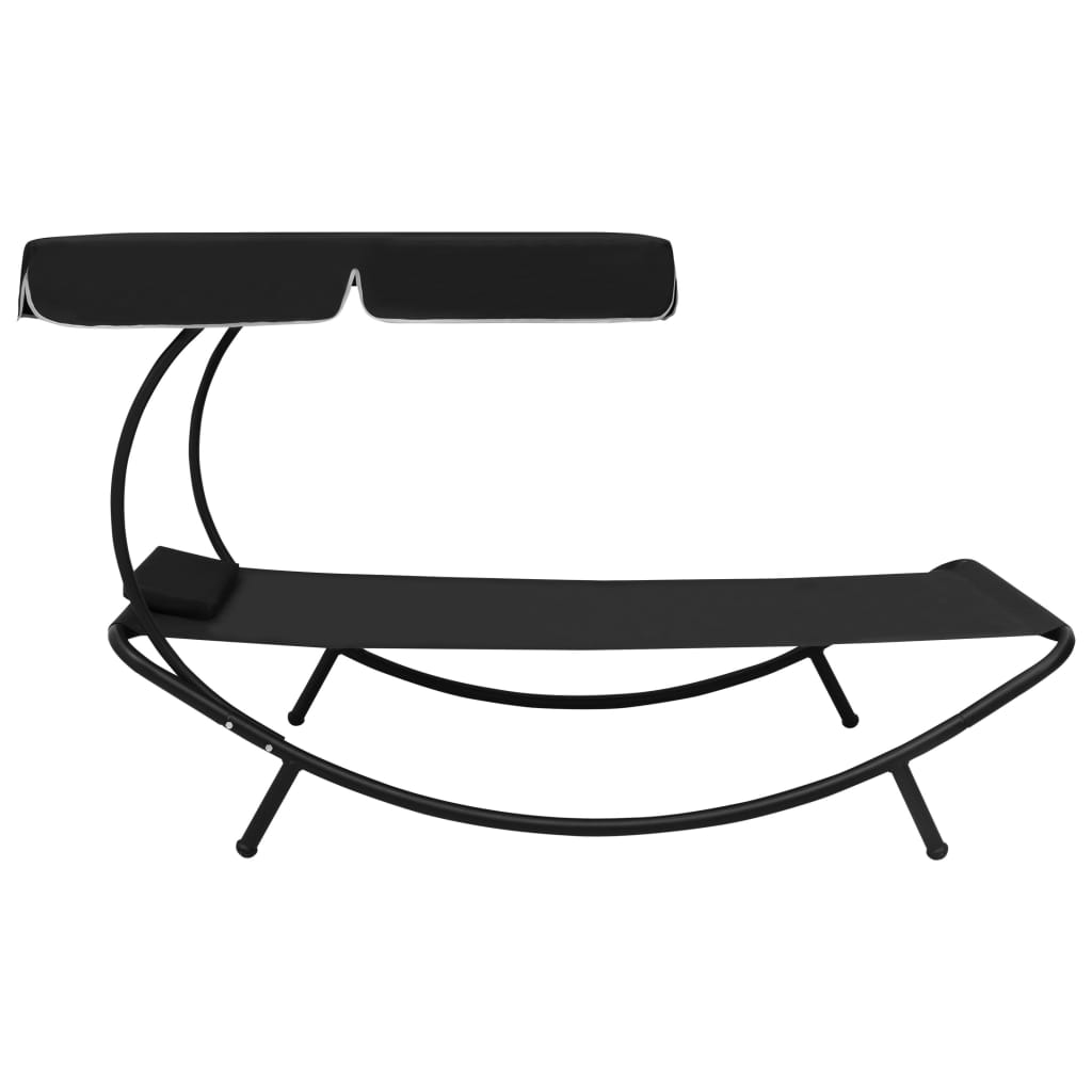Sun lounger with canopy and black cushion