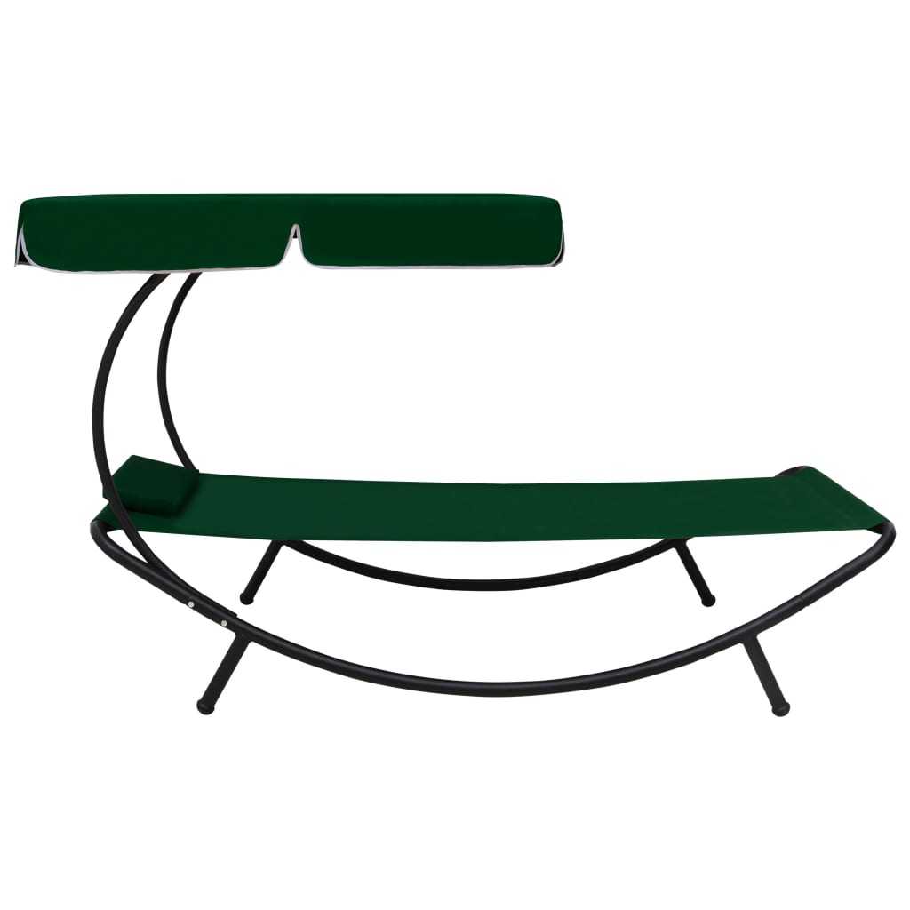 Sun lounger with canopy and green cushion
