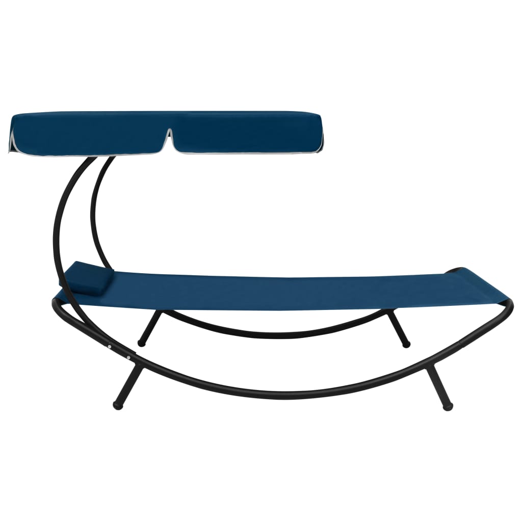 Sun lounger with canopy and blue cushion