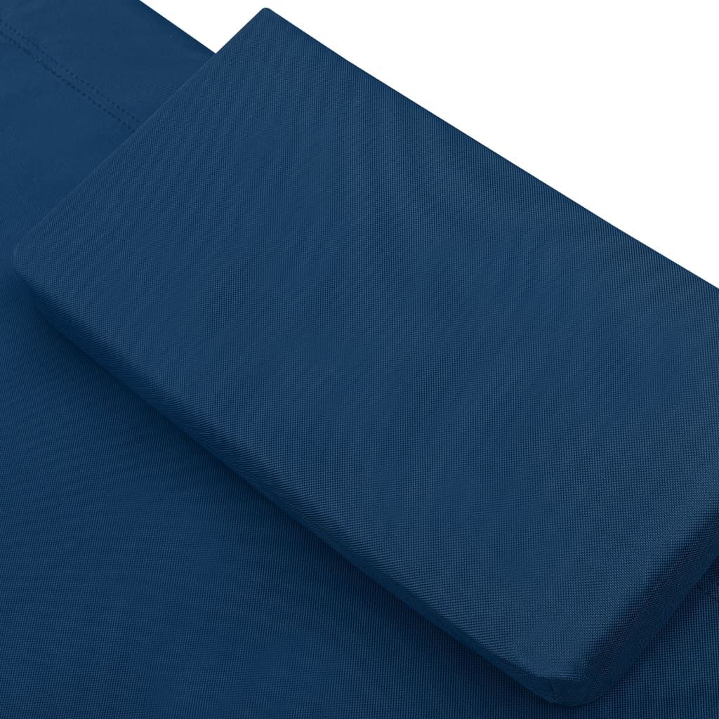Sun lounger with canopy and blue cushion