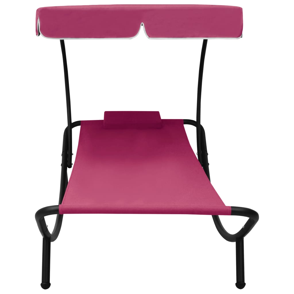 Espreguiçadeira com toldo e almofada rosa