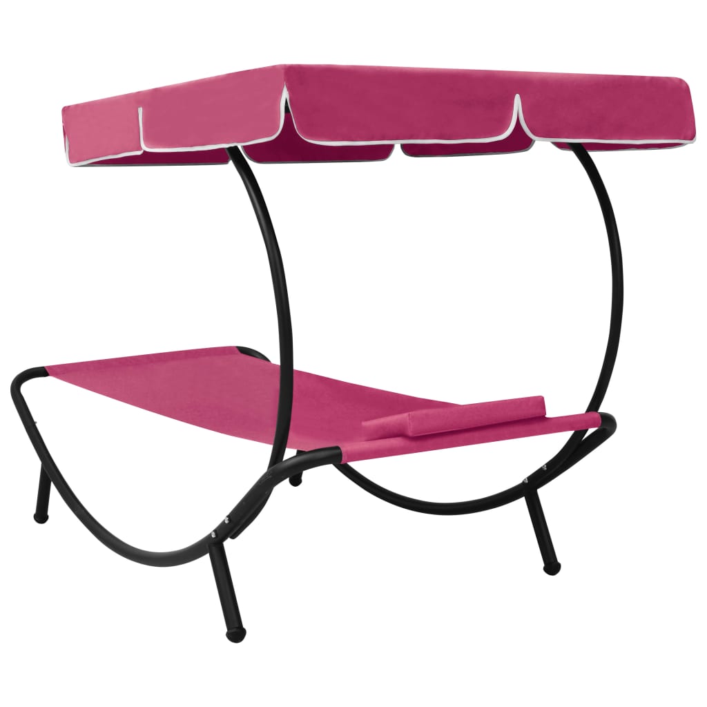 Espreguiçadeira com toldo e almofada rosa