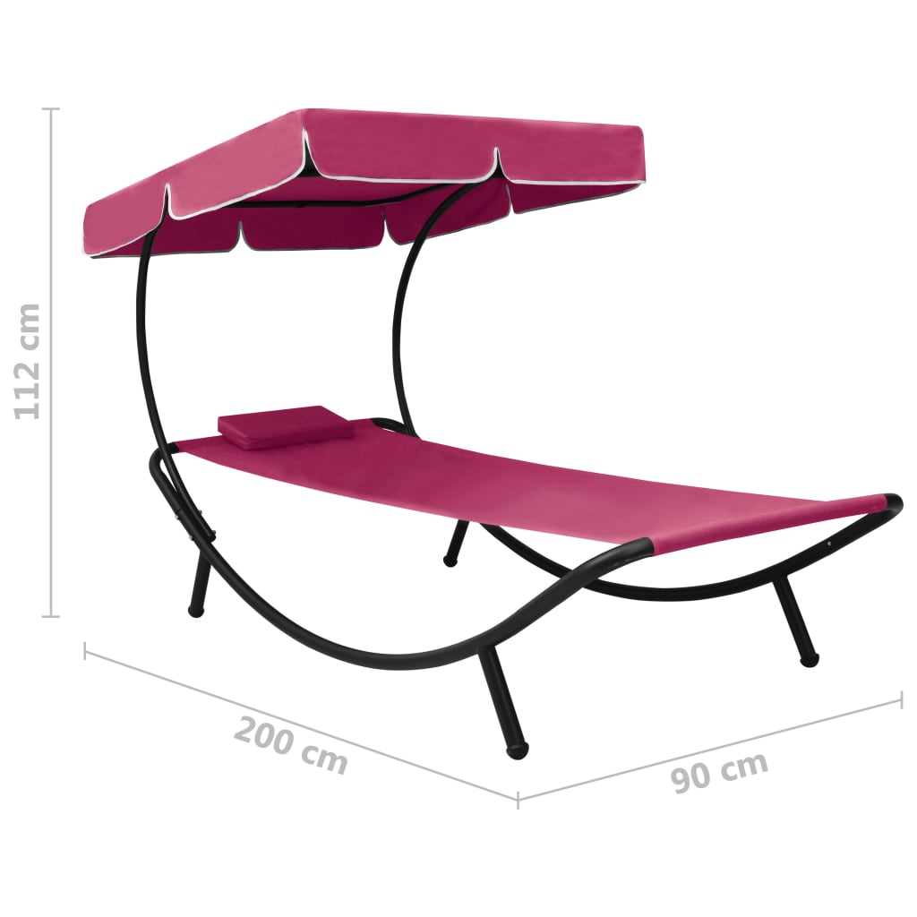 Espreguiçadeira com toldo e almofada rosa