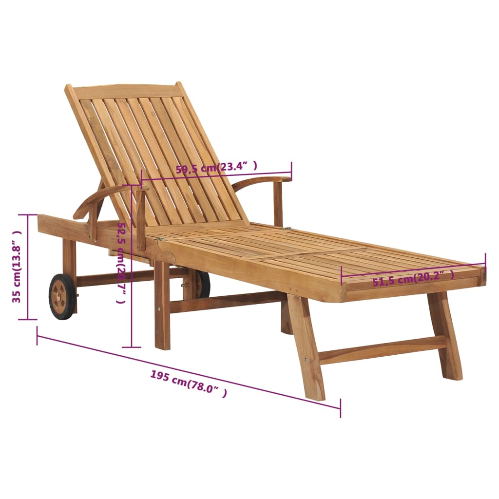 Solid teak wood sun lounger