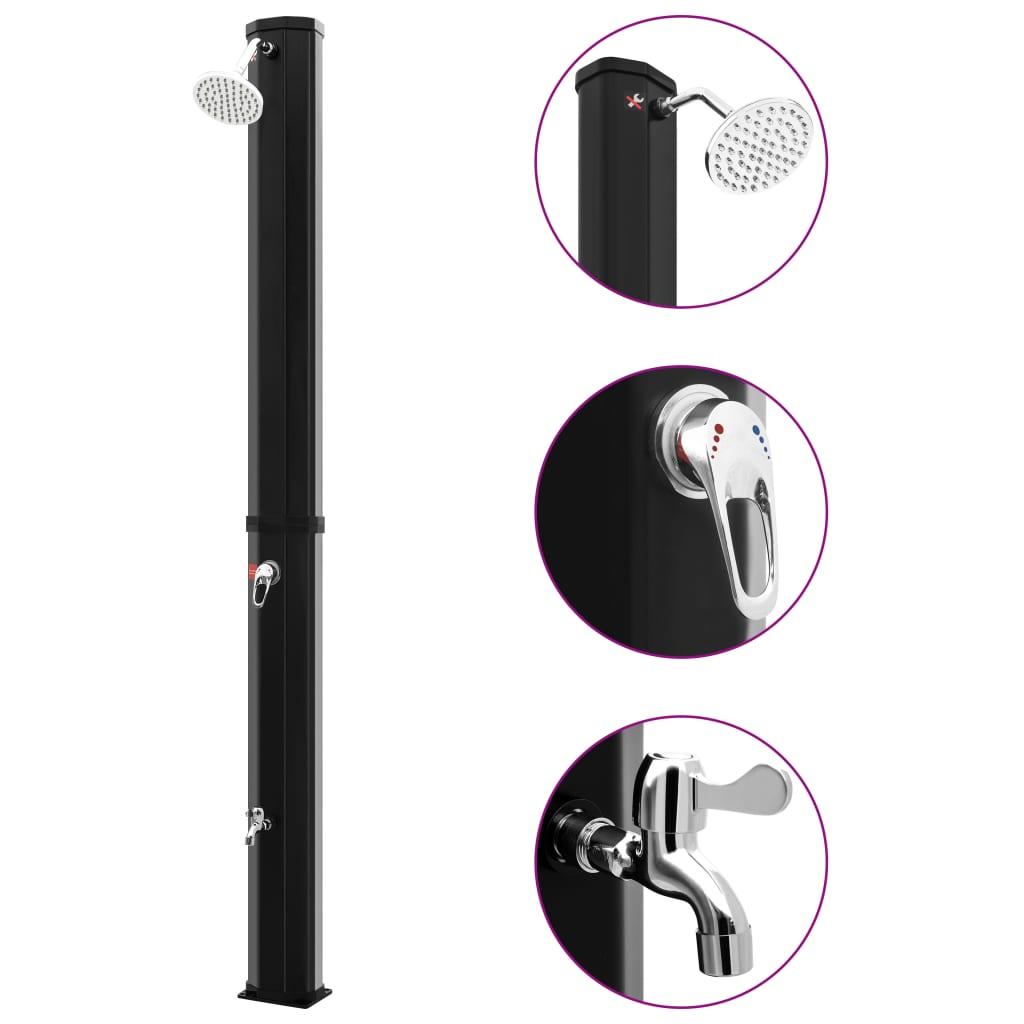 Outdoor solar shower with head and tap 35 L black