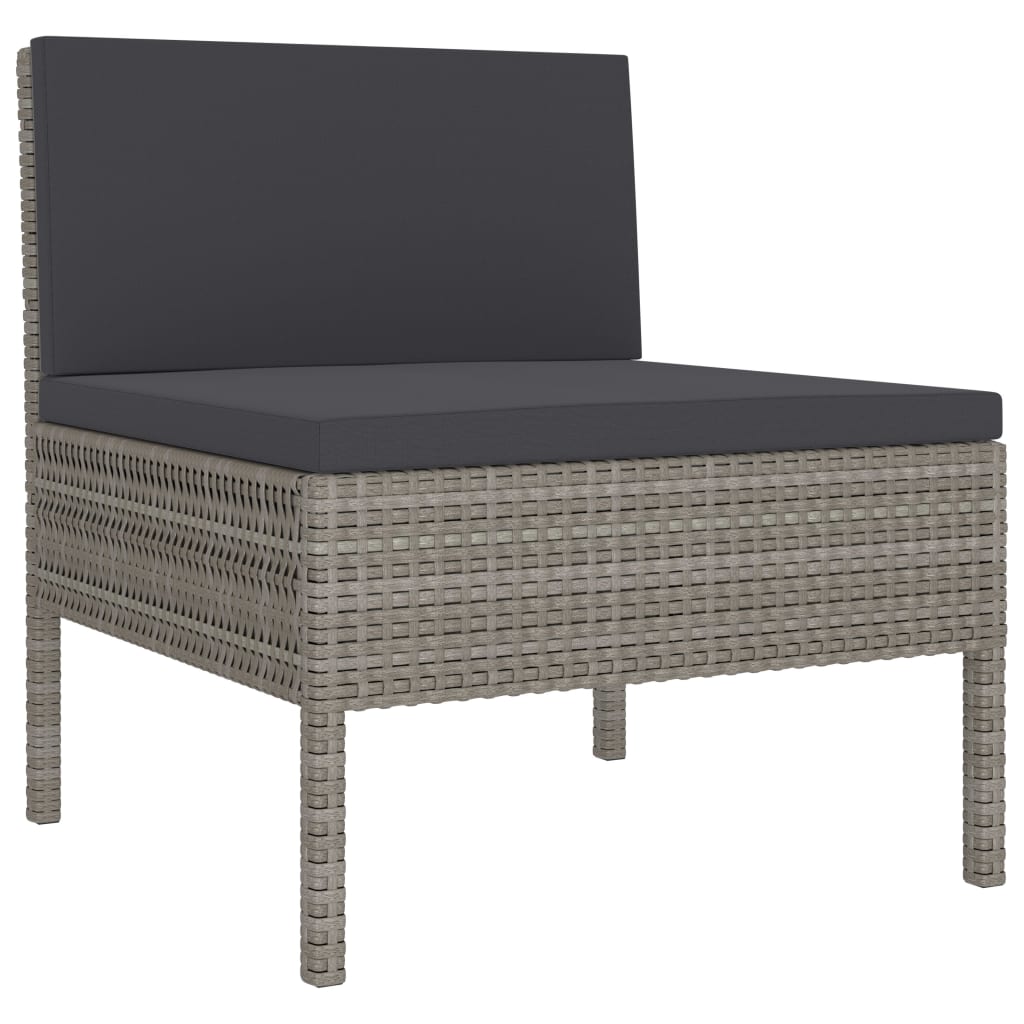 10 pcs conjunto lounge de jardim c/ almofadões vime PE cinzento