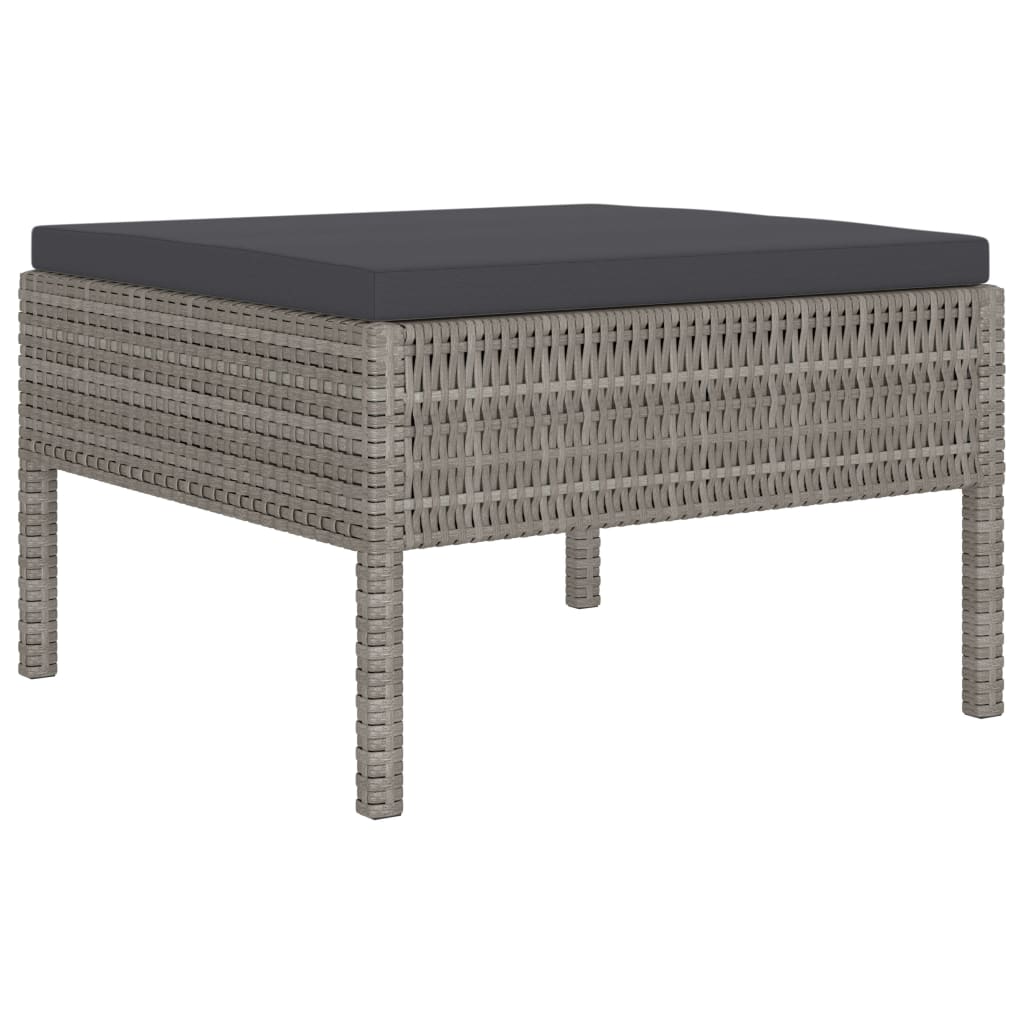 10 pcs conjunto lounge de jardim c/ almofadões vime PE cinzento