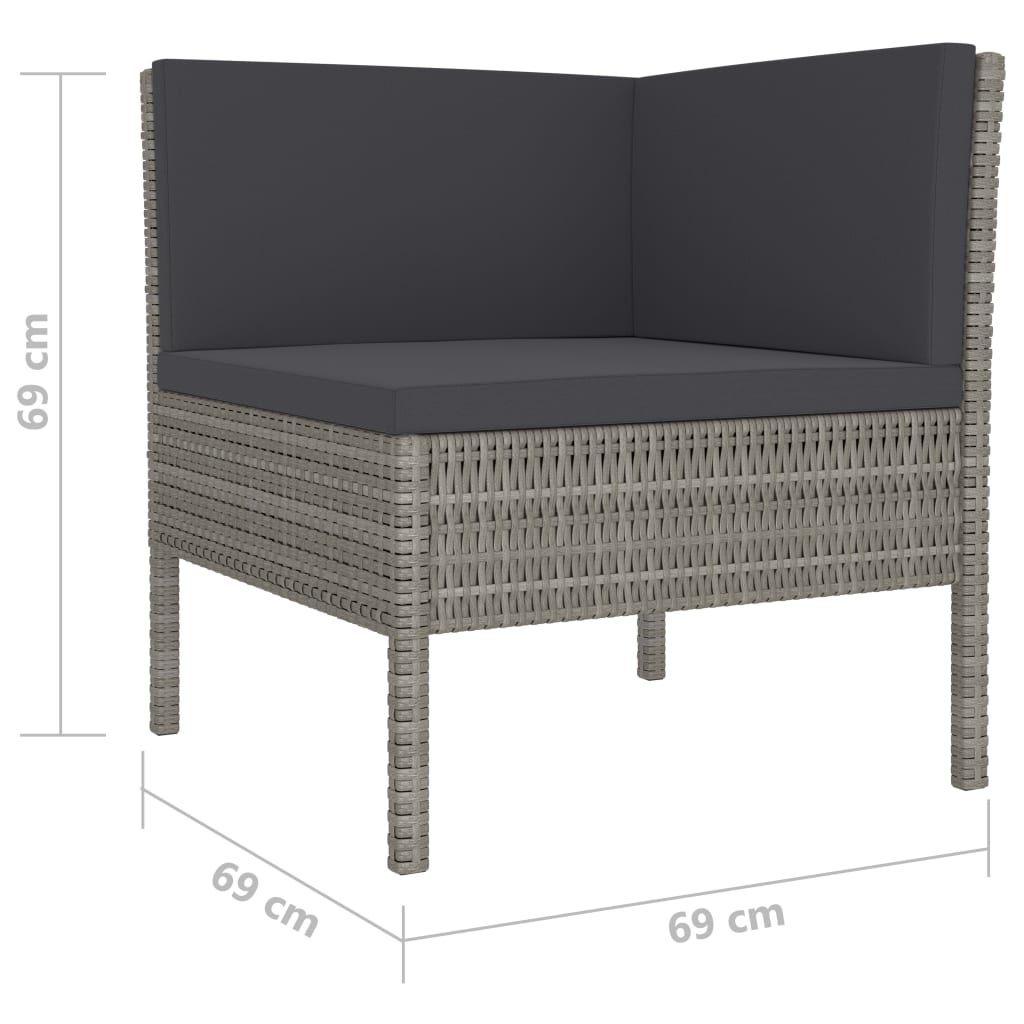 10 pcs conjunto lounge de jardim c/ almofadões vime PE cinzento
