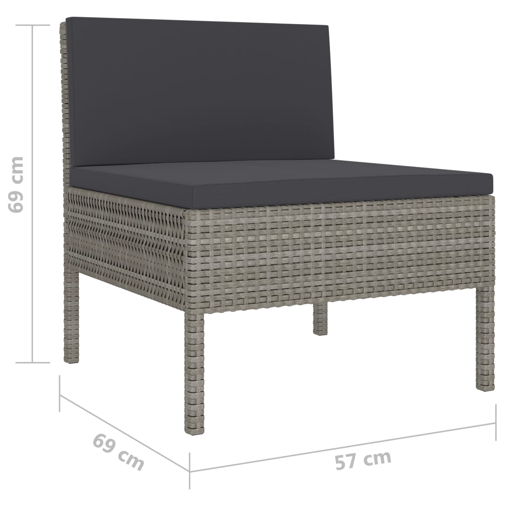 10 pcs conjunto lounge de jardim c/ almofadões vime PE cinzento
