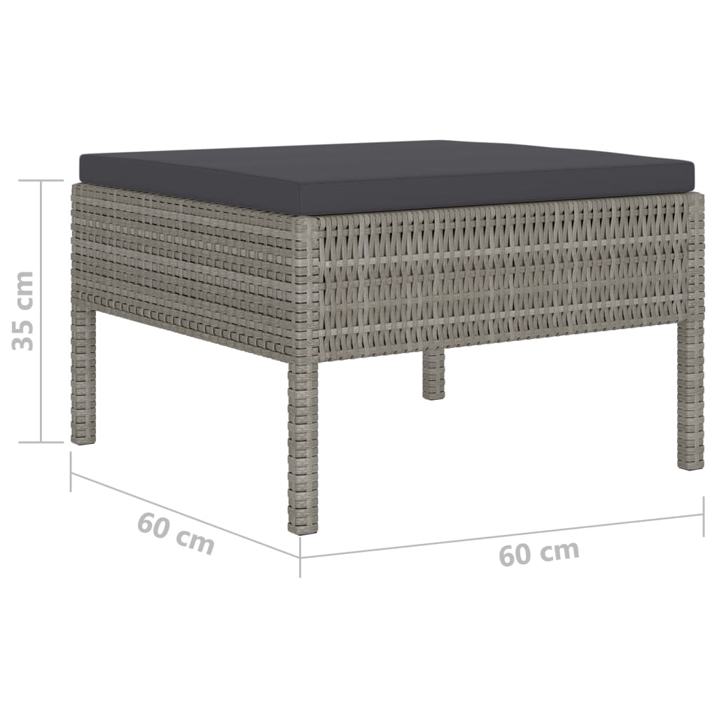 10 pcs conjunto lounge de jardim c/ almofadões vime PE cinzento
