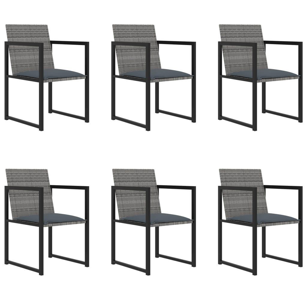 7 pcs conjunto jantar exterior com almofadões vime PE cinzento