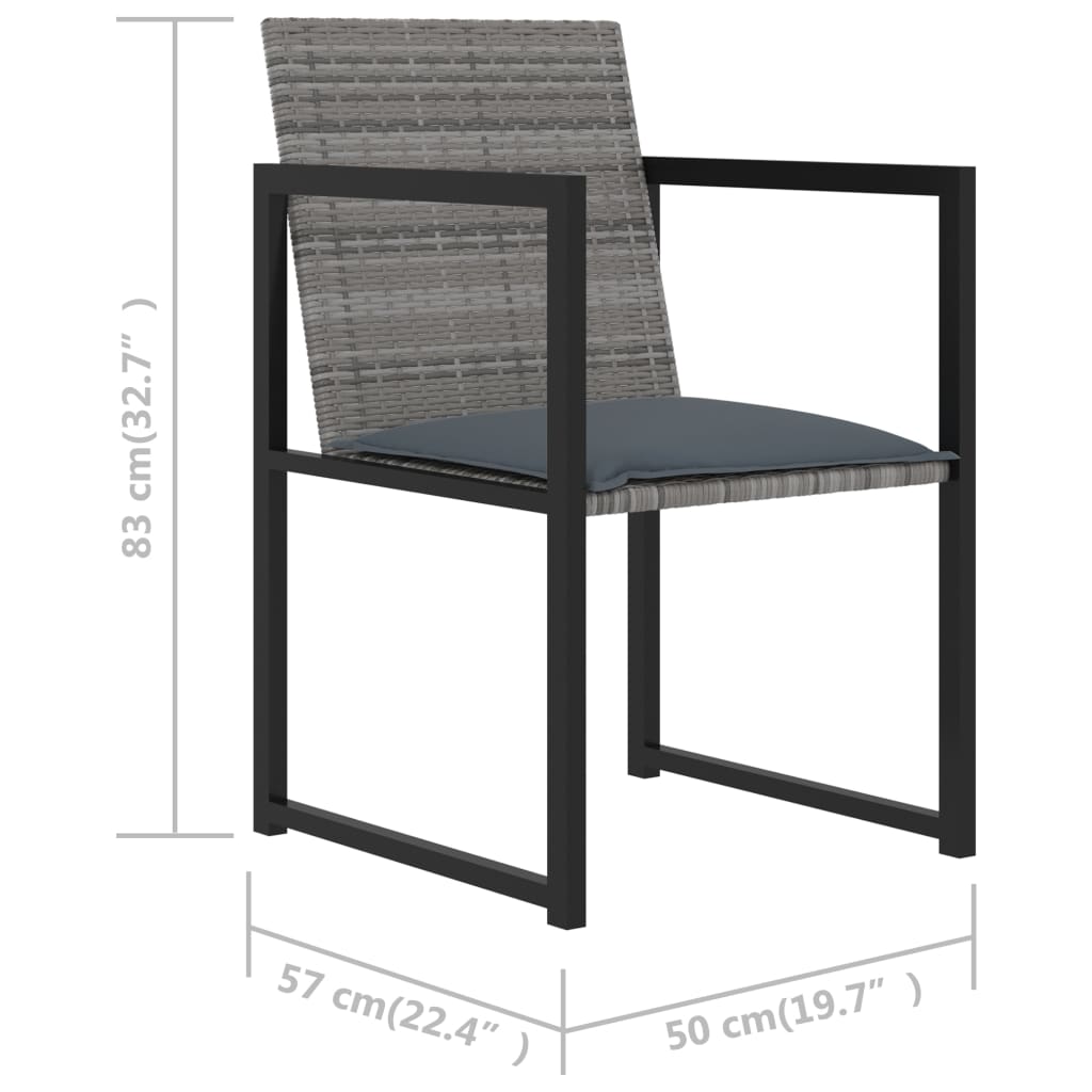 7 pcs conjunto jantar exterior com almofadões vime PE cinzento