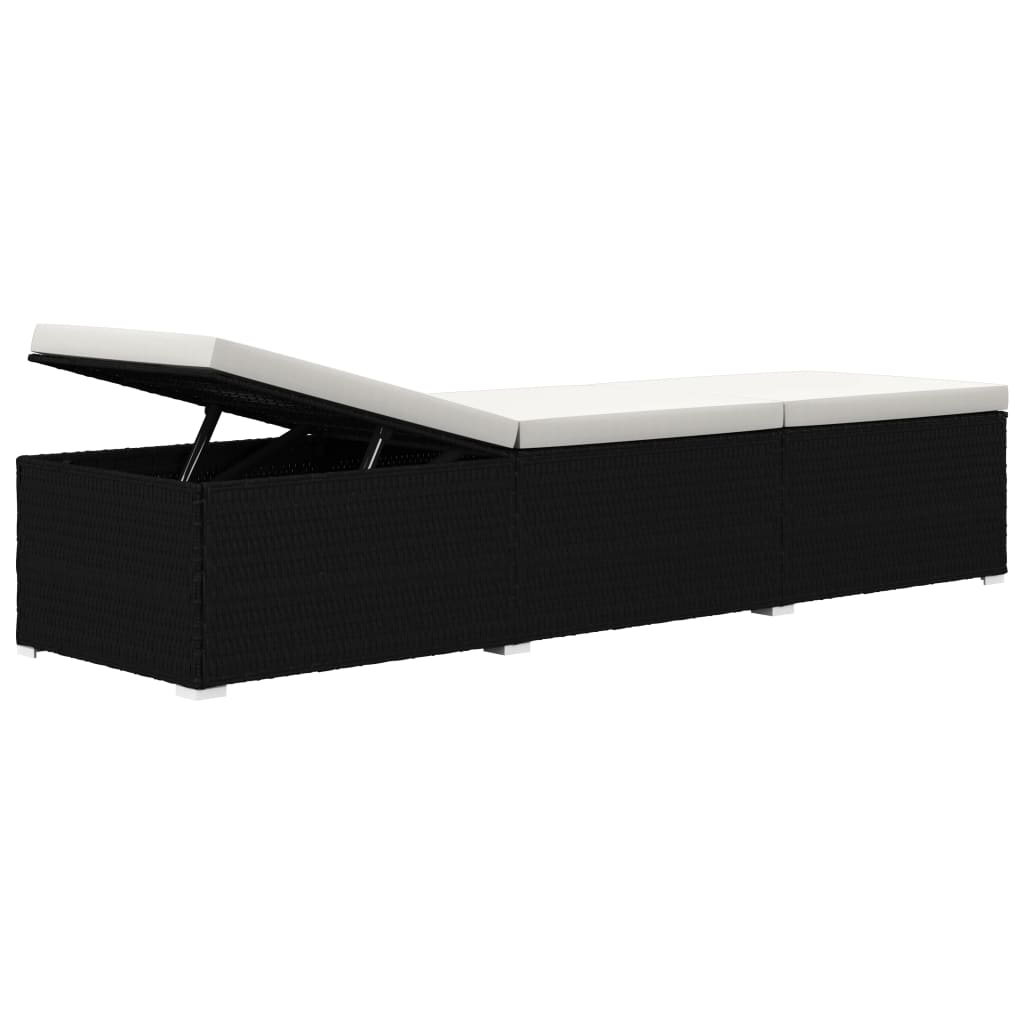 3 pcs garden sun loungers with coffee table poly rattan black