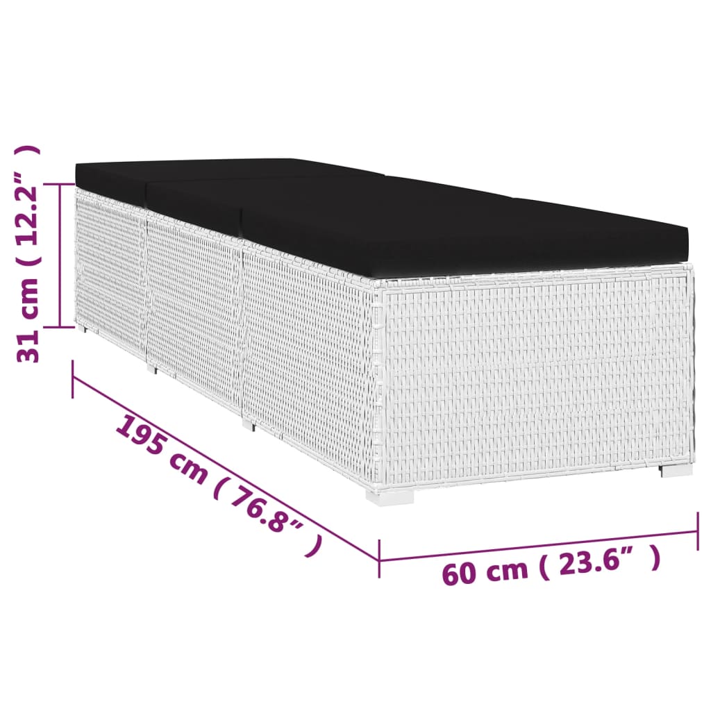 3 pcs garden sun loungers with coffee table in white poly rattan
