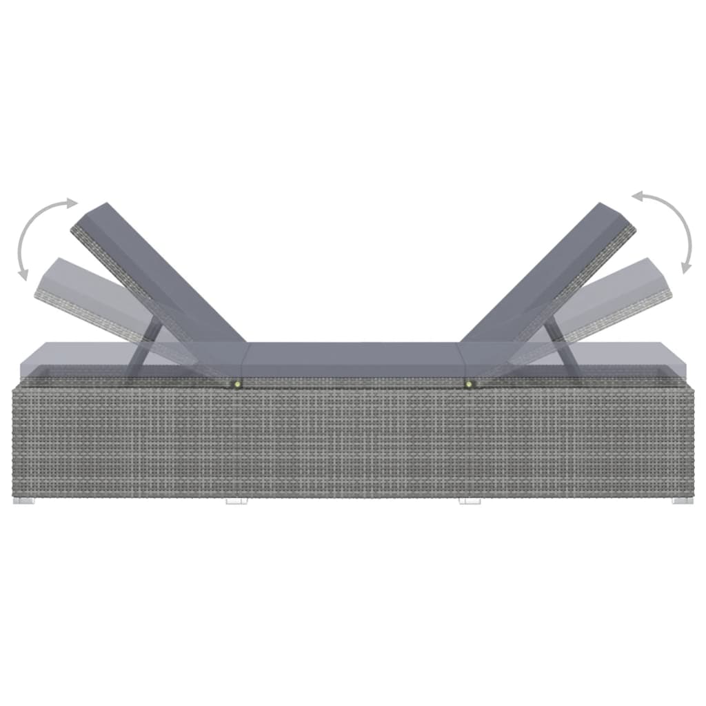 3 pcs garden sun loungers with coffee table in grey poly rattan