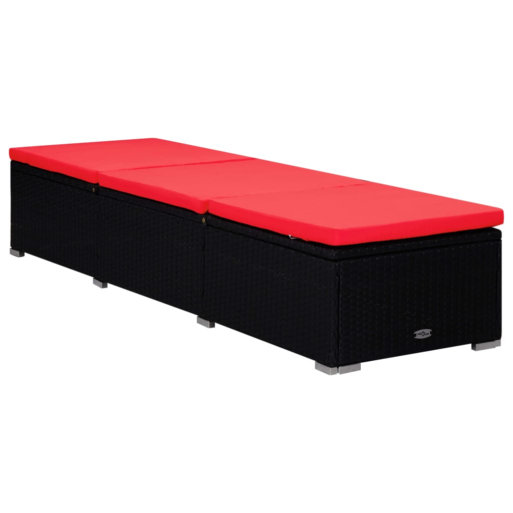 3 pcs garden sun loungers with coffee table poly rattan black