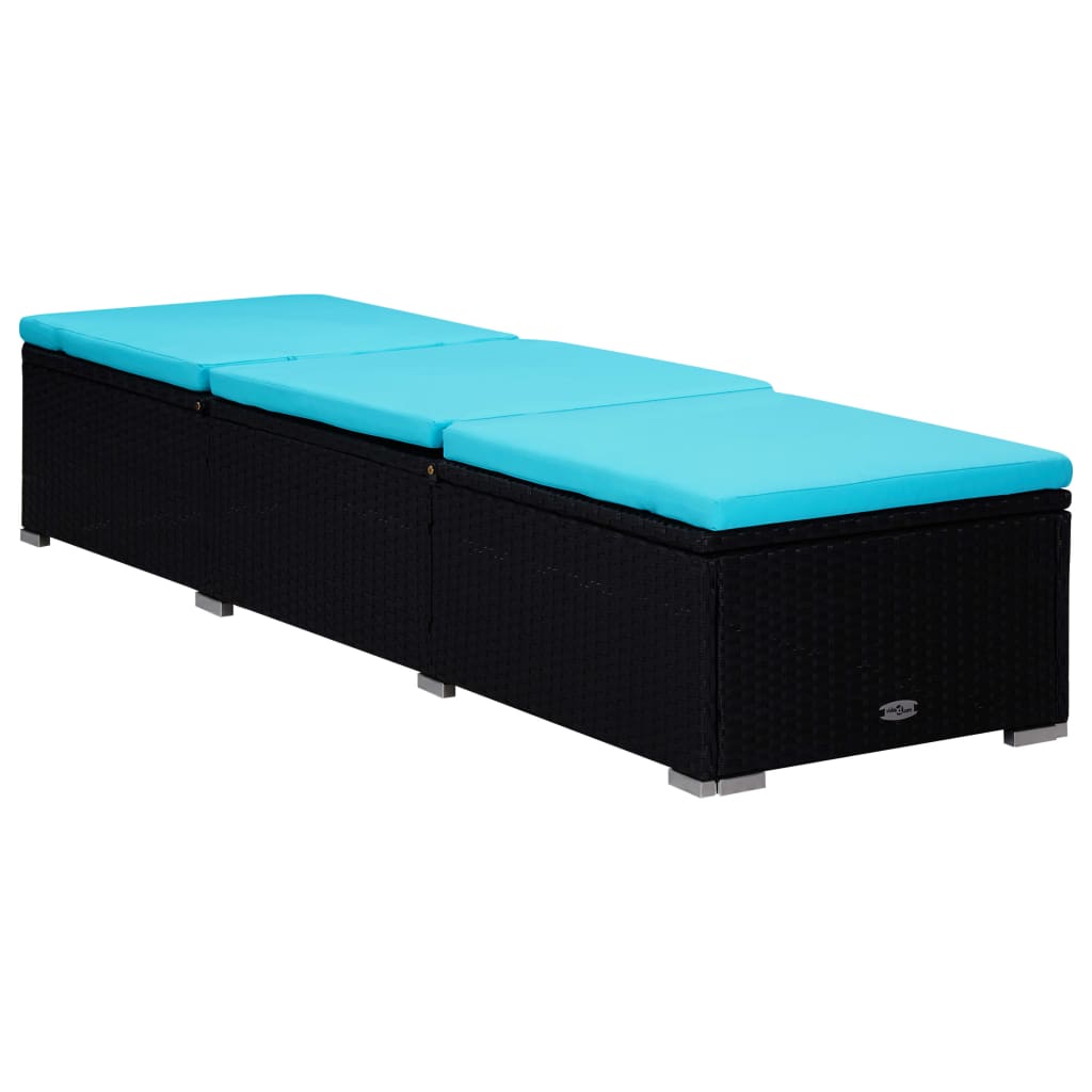 3 pcs garden sun loungers with coffee table poly rattan black