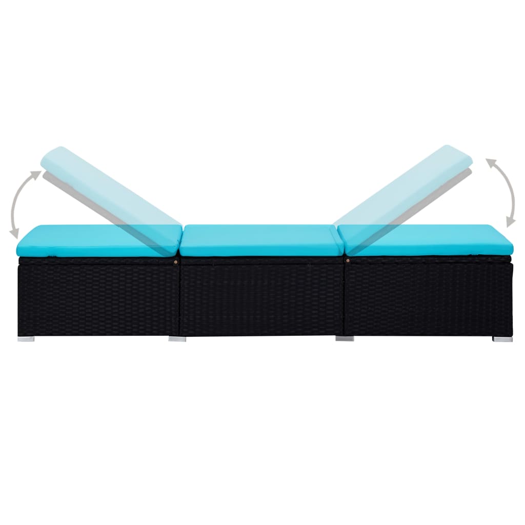 3 pcs garden sun loungers with coffee table poly rattan black