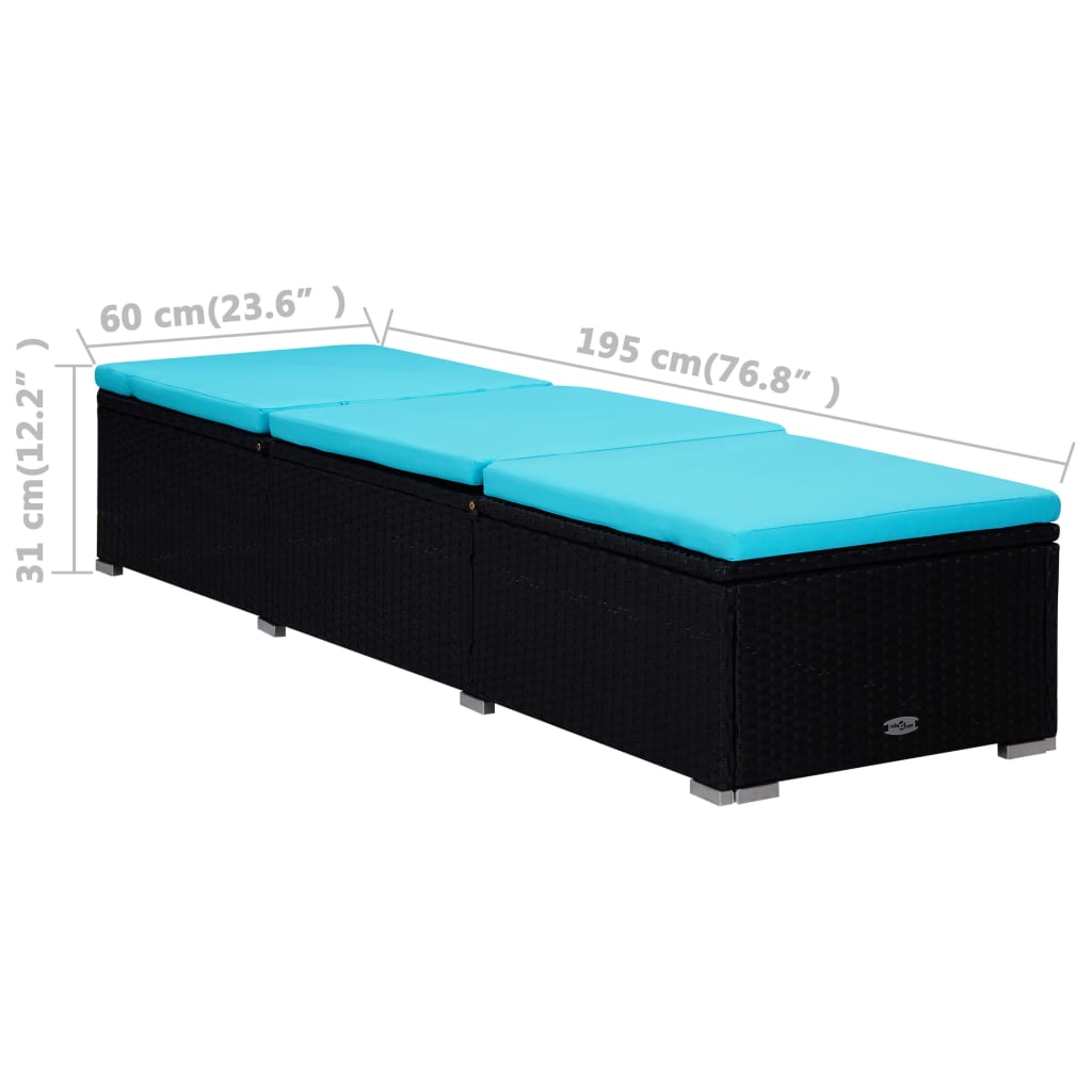 3 pcs garden sun loungers with coffee table poly rattan black