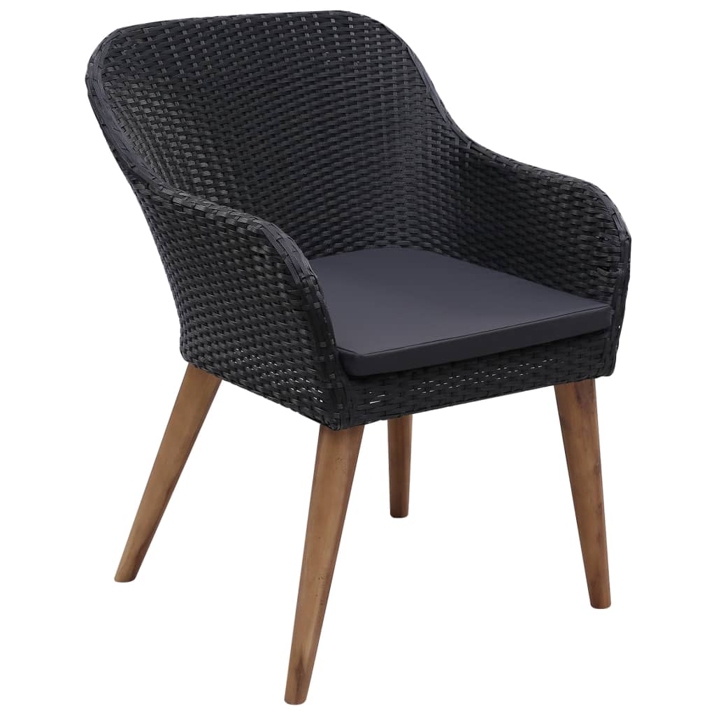 7 pcs conjunto jantar exterior com almofadões vime PE preto