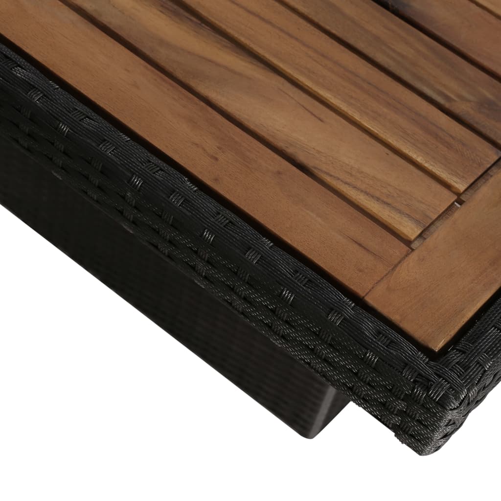 7 pcs conjunto jantar exterior com almofadões vime PE preto