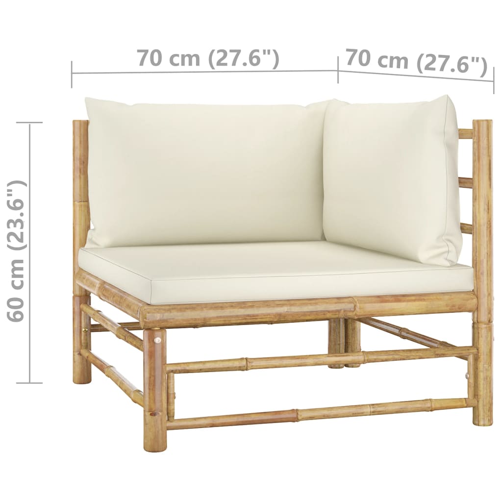 10 pcs conj. lounge jardim em bambu c/ almofadões branco nata