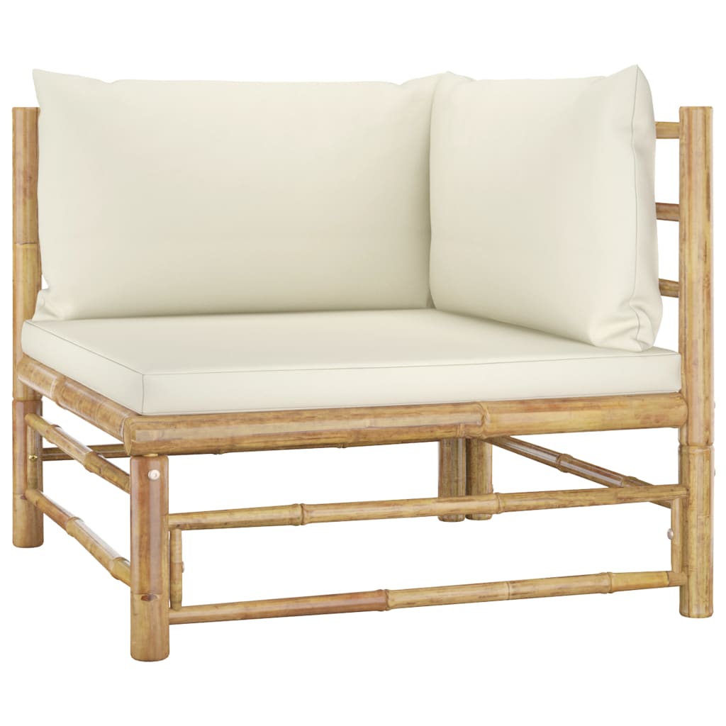 10 pcs conj. lounge jardim em bambu c/ almofadões branco nata