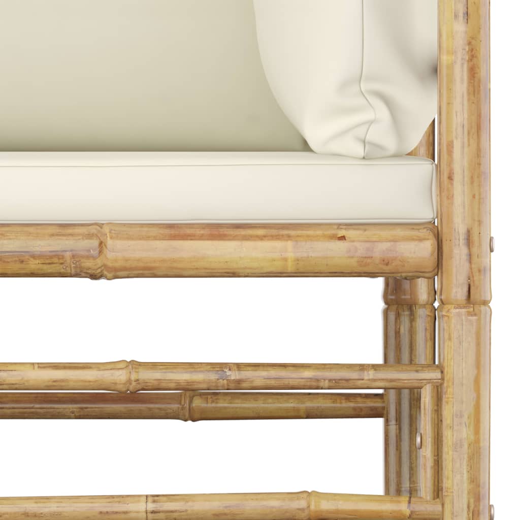 10 pcs conj. lounge jardim em bambu c/ almofadões branco nata