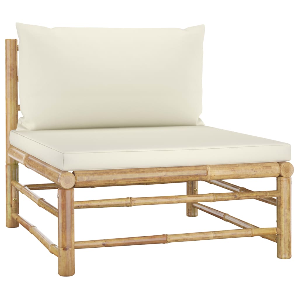 10 pcs conj. lounge jardim em bambu c/ almofadões branco nata
