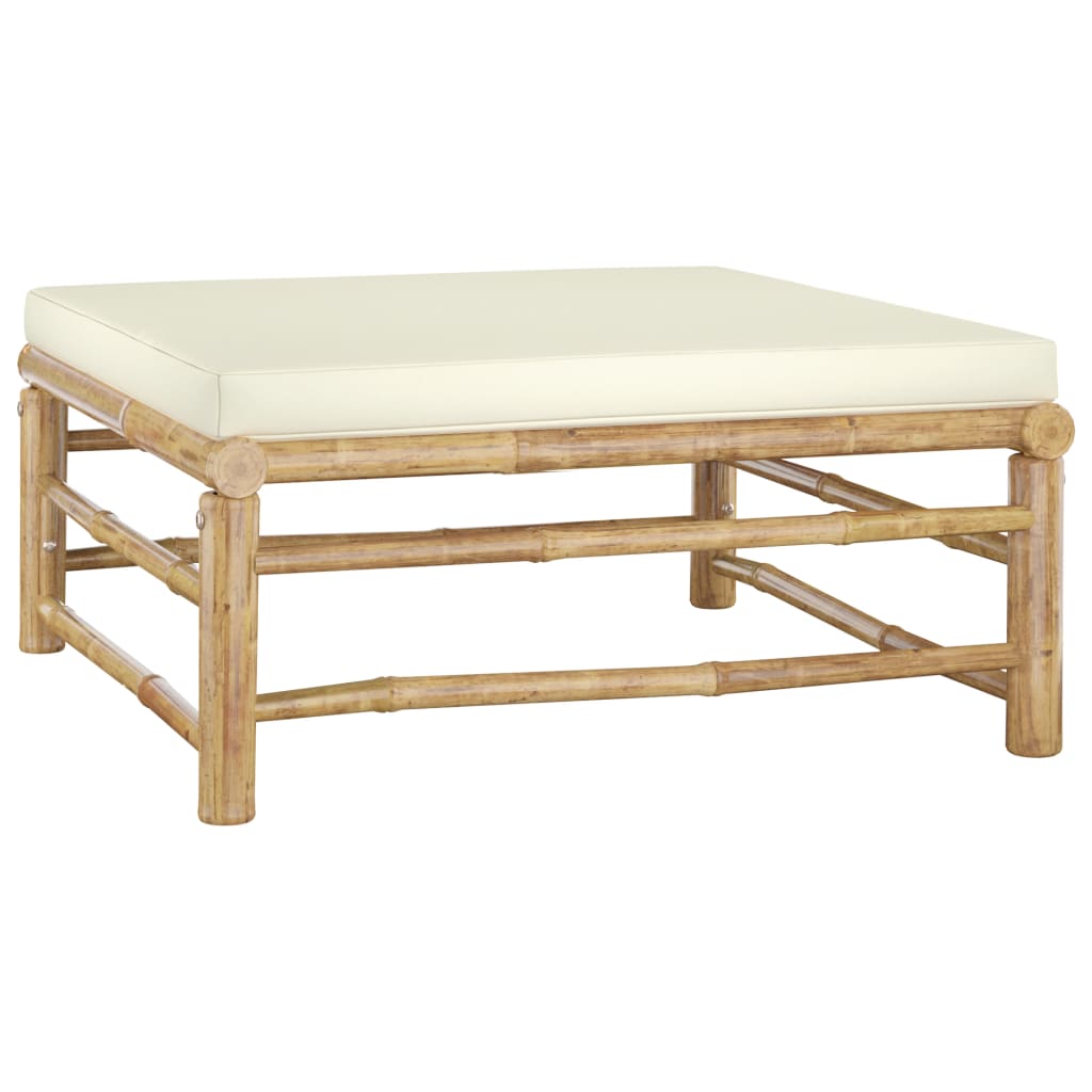 10 pcs conj. lounge jardim em bambu c/ almofadões branco nata
