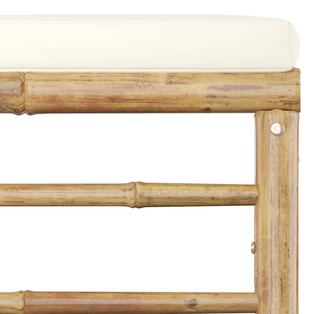 10 pcs conj. lounge jardim em bambu c/ almofadões branco nata