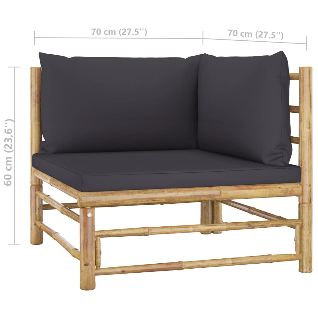10 pcs conj. lounge jardim em bambu c/ almofadões cinza-escuro