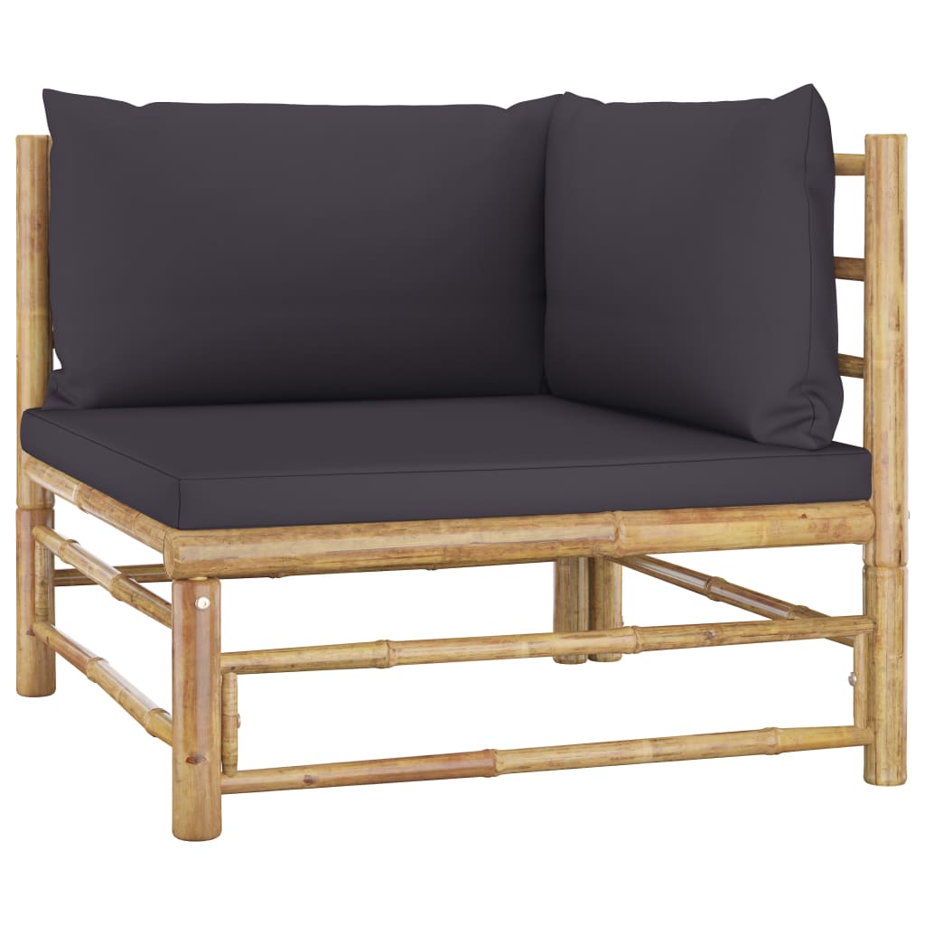 10 pcs conj. lounge jardim em bambu c/ almofadões cinza-escuro