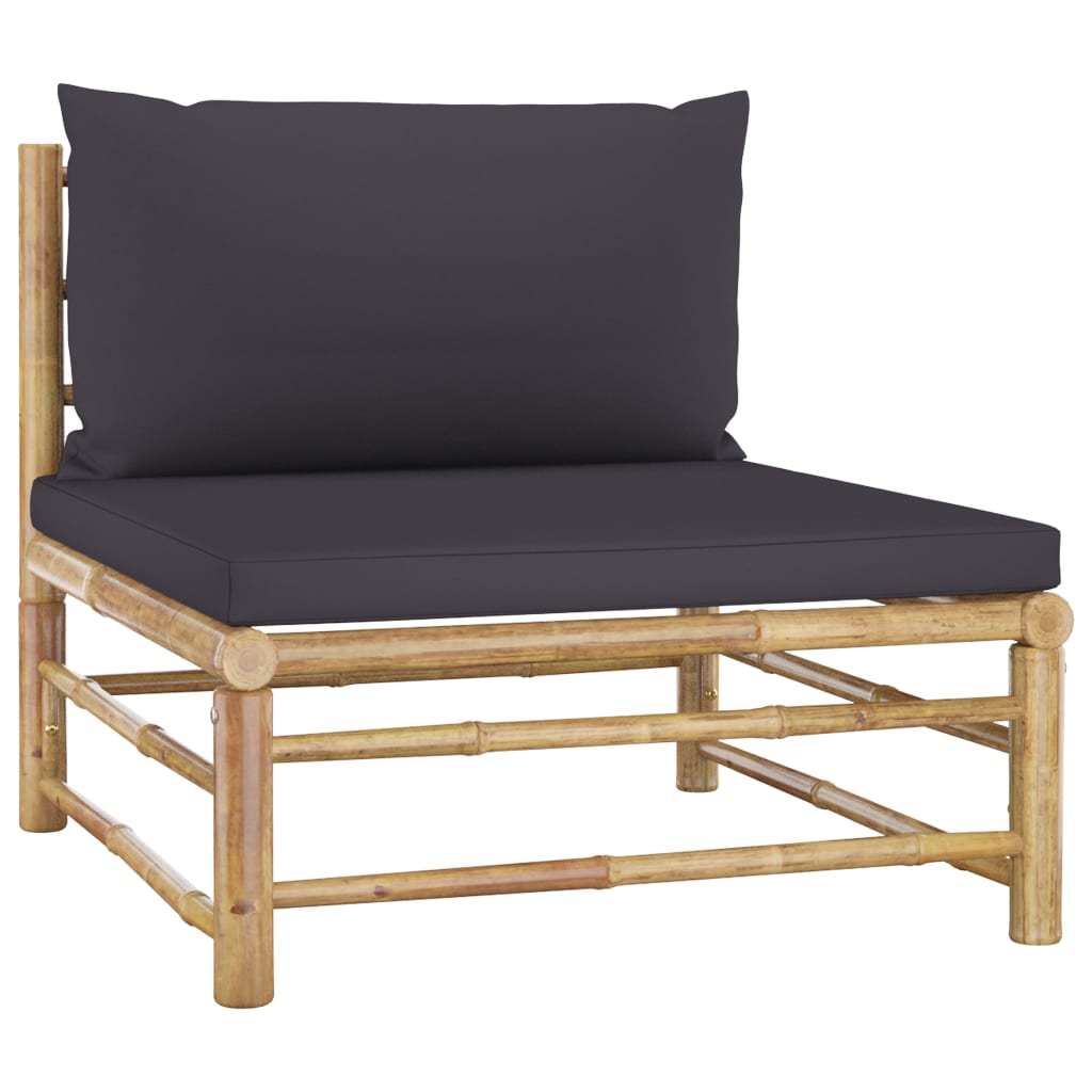 10 pcs conj. lounge jardim em bambu c/ almofadões cinza-escuro
