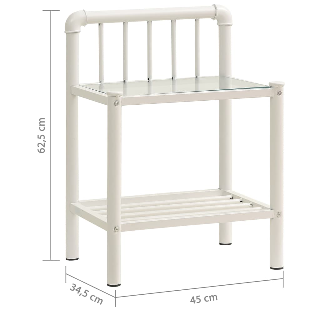 Mesas de cabeceira 2 pcs metal branco e vidro transparente