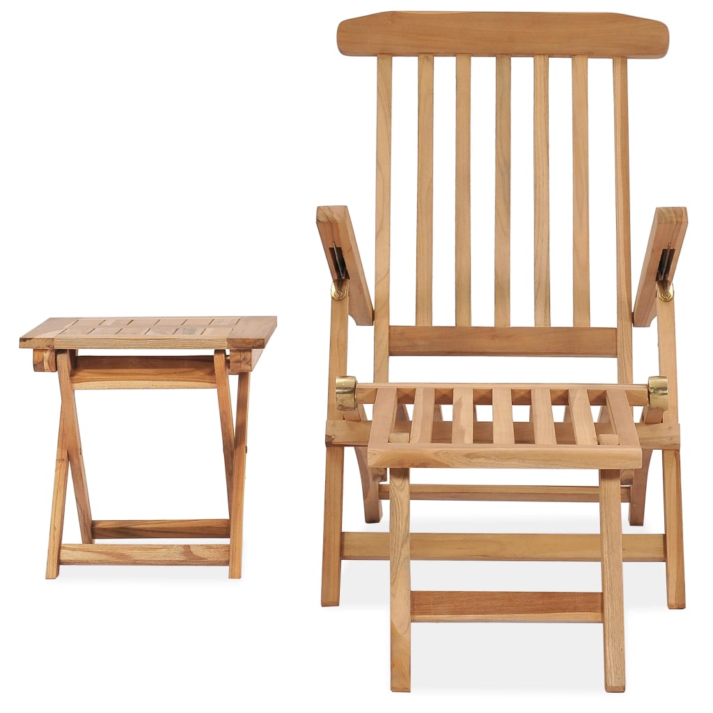 Garden chair with footrest and table in solid teak wood